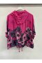 Women's Fuchsia Italian Floral Patterned Zippered Front Hooded Foldable Long Sleeve Blouse 40 - 46 Size - 4