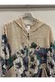 Women's Beige Italian Floral Patterned Zippered Front Hooded Foldable Long Sleeve Blouse 40 - 46 Size - 2