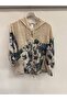Women's Beige Italian Floral Patterned Zippered Front Hooded Foldable Long Sleeve Blouse 40 - 46 Size