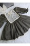 Khaki Green Guipure Lace Brooch Detailed Vintage Dress - 2
