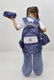 Girl's School Bag Set of 3 Navy Blue Floral Patterned Primary School Set with Shiny Cover - 6