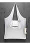 Satin Fabric Foldable Roll Practical Snap Fastener Capsule Shopping Grocery Beach Pocket Hand/Arm Bag White K004 - 4