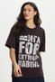 Women's Oversize Wide Cut 100% Cotton Crew Neck Short Sleeve Printed Brown T-Shirt Blouse - 7
