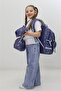 Girl's School Bag Set of 3 Navy Blue Floral Patterned Primary School Set with Shiny Cover - 4