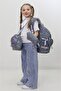 Girl's School Bag Set of 3 Gray Patterned Shiny Cover Backpack with Lunch Pencil Case - 4