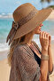 Women's Leopard Belted Wide Brim Straw Hat with Bow Detail Beach Hat - 3