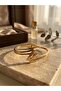 Gold Color Stainless Steel Handcuffs with Zircon Stone and Lightning Figure - 2