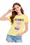 Girl's Iconic Text Patterned Sequined and Stoned Yellow Color Short Sleeve T-Shirt - 2