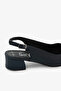 Navy Blue Genuine Leather Women's Slingback Open-Back Heeled Shoes - 8