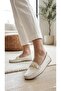 25700 Genuine Leather Gold Buckle Flat Sole Moccasin Ballerinas - 2
