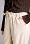 E1981Axbg286 Beige Wide Leg Elastic Waist Linen Blend Trousers - 4