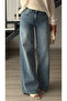 Dark Blue Washed Belted Wide Leg Jeans - 2