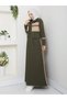 2-Piece Hijab Sports Dress Set – Striped Detailed Two-Yarn Cotton Fabric N-05454 _ Khaki - 3