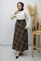 Checkered Skirt with Elastic Waist Tsd260168 Tan