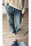 Dark Blue Washed Belted Wide Leg Jeans - 3