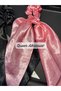 Satin Scarf Scrunchie Hair Clip with Dark Pink Stone Detail and Long Pendant Rubber Clip - 3