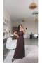 Brown Self-Detailed Textured Maxi Wrap Dress with Elastic Waist - 2