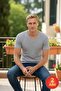Men's Gray Melange 100% Cotton Single Jersey 2-Piece V-Neck Basic T-Shirt Set - 3