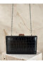 Black Color Matte Crocodile Patterned Chain Strap Women's Evening Dress Bag Wedding Engagement Graduation - 7