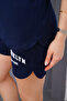 Women's Navy Blue Printed Oversize Summer Comfortable T-Shirt Shorts Set (100% Cotton) - 5