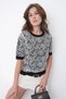 12058 Women's Crew Neck Floral Tulle Detailed Knitwear Blouse - 5