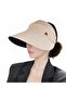 Women's Beige Wide Brim Visor Hat, Ponytail Compatible Summer Sun Protection Hat