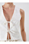 White V-Neck Bow Embroidered Women's Classic Vest - 3