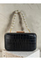 Black Color Matte Crocodile Patterned Chain Strap Women's Evening Dress Bag Wedding Engagement Graduation - 7