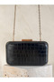 Black Color Matte Crocodile Patterned Chain Strap Women's Evening Dress Bag Wedding Engagement Graduation - 3