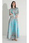 Waterway Patterned Satin Dress Blue - 4