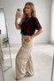 Women's Brown Crew Neck Stylish Lace Short Sleeve T-Shirt - 5