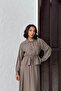 Women's Bitter Brown Textured Tie-Up Shirt Long Skirt Bottom Top Two-Piece Summer Set - 6