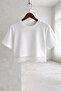 Women's White Crew Neck Stylish Lace Short Sleeve Crop T-Shirt - 3