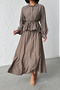 Women's Bitter Brown Textured Tie-Up Shirt Long Skirt Bottom Top Two-Piece Summer Set - 4