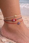Murano Glass Evil Eye Beaded Turtle and Phoenix Figured Anklet Set of 3 Red Navy Blue White - 2