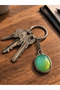 Unisex Mood Keychain with Oval Stone, Green Color Metal Accessory