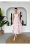 Women's Pink Chest Cupped Ruffle Strap Lined Chiffon Dress