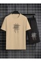 Unisex Oversize Shorts and T-Shirt Set – Minimal Line Patterned Summer Casual Combination - 2