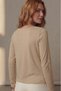 Women's Boat Neck Side Drawstring Asymmetrical Long Sleeve Badi Beige - 7