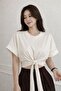 Josanne Women's Crop Blouse Tie-Up Short Sleeve Basic Stylish Summer Casual Top - 3