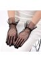 Short length black polka dot tulle gloves with lace trim - black