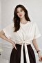 Josanne Women's Crop Blouse Tie-Up Short Sleeve Basic Stylish Summer Casual Top - 5