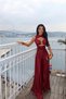 Burgundy Varolli Chest-Cut Wide-Leg Pleated Jumpsuit Ate-4966 - 2
