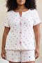 Beyaz-Pembe Çiçek Desenli Kurdeleli Kaşkorse Büyük Beden Pijama Takımı TBBSS26AI00020 - 2