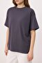 Anthracite Printed Oversize/Wide Fit Short Sleeve Tok 100% Cotton Knitted T-Shirt Twoss26Ts00180 - 3