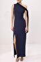 Lacivert Asimetrik Yaka Shift/Düz Kesim Maxi Abiye & Mezuniyet Elbisesi TPRSS26AE00069 - 3