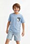 Ecru-Blue Boy's Printed Knitted T-Shirt Tkdss26Ts00033 - 5