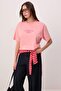 Pink Slogan Oversize Crew Neck Low Sleeve Short Long 100% Cotton Knitted T-Shirt Twoss26Ts00201