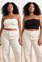 Ekru-Siyah 2'Li Paket Fitted Crop Esnek Örme Bluz TBBSS26AF00083