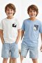Ecru-Blue Boy's Printed Knitted T-Shirt Tkdss26Ts00033